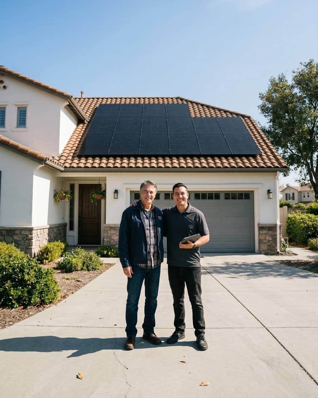 Juan, cliente satisfecho de 1KOMMA5° en Barcelona, delante de su sistema fotovoltaico.