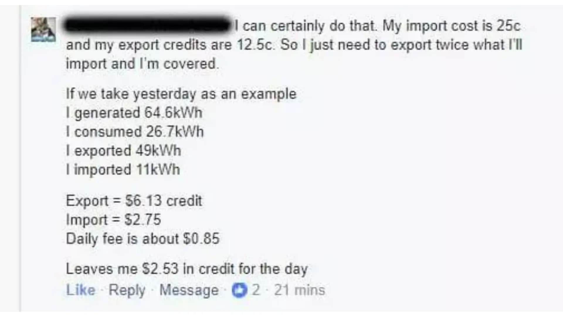 facebook comment on no power bill with solar power