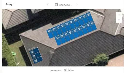 solar array design on a roof on Enphase MyEnlighten App