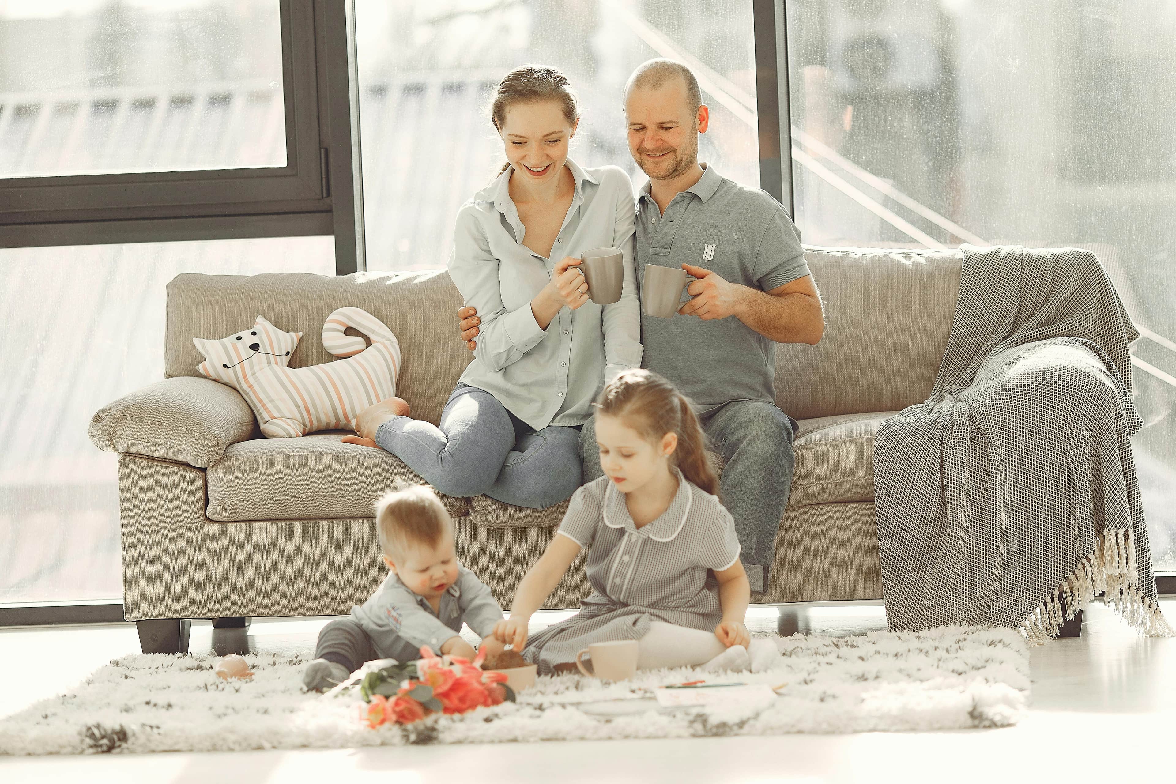 happy family in the living room