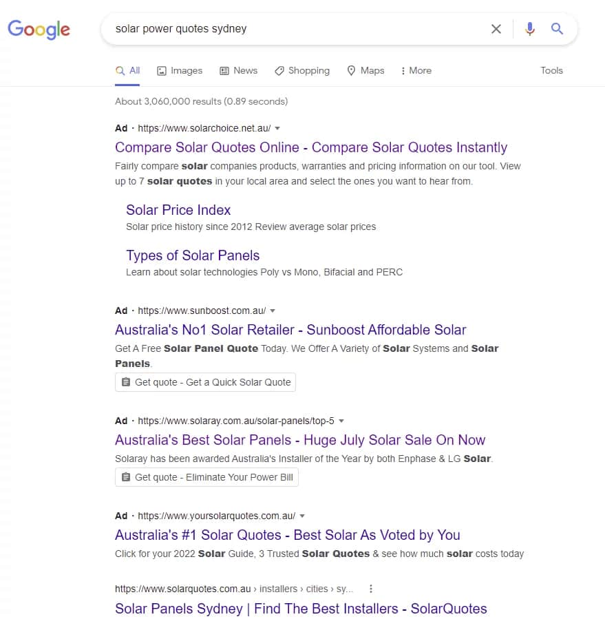 solar power quotes Google Ads