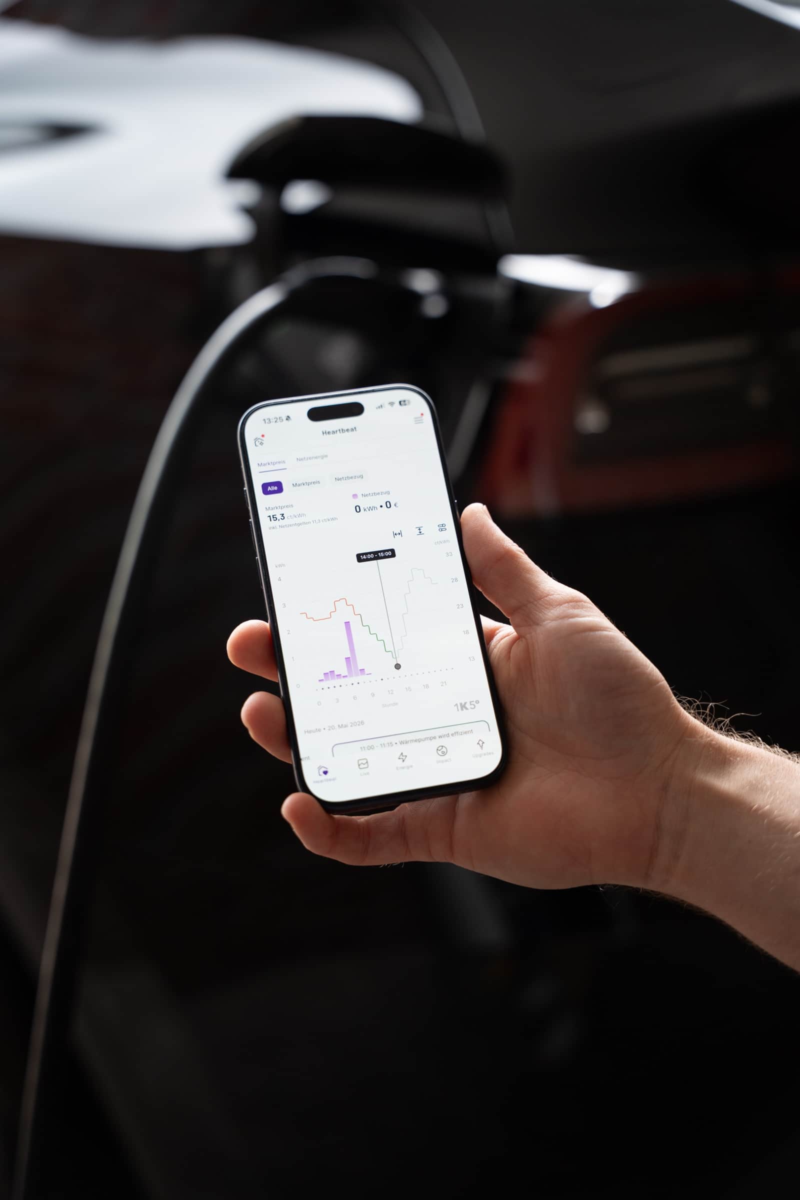 Detailaufnahme des E-Autos beim Laden