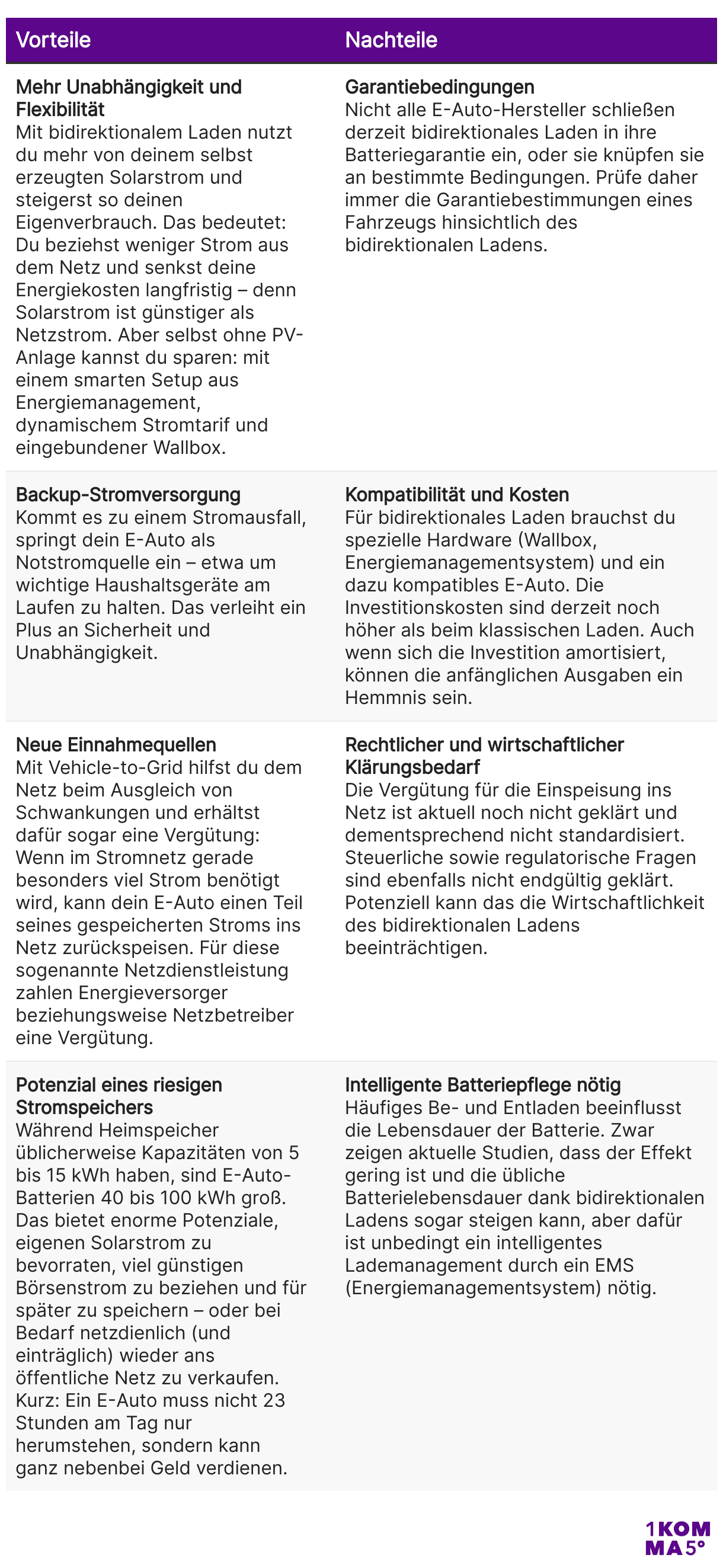 Vor- und Nachteile des bidirektionalen Ladens für Nutzende