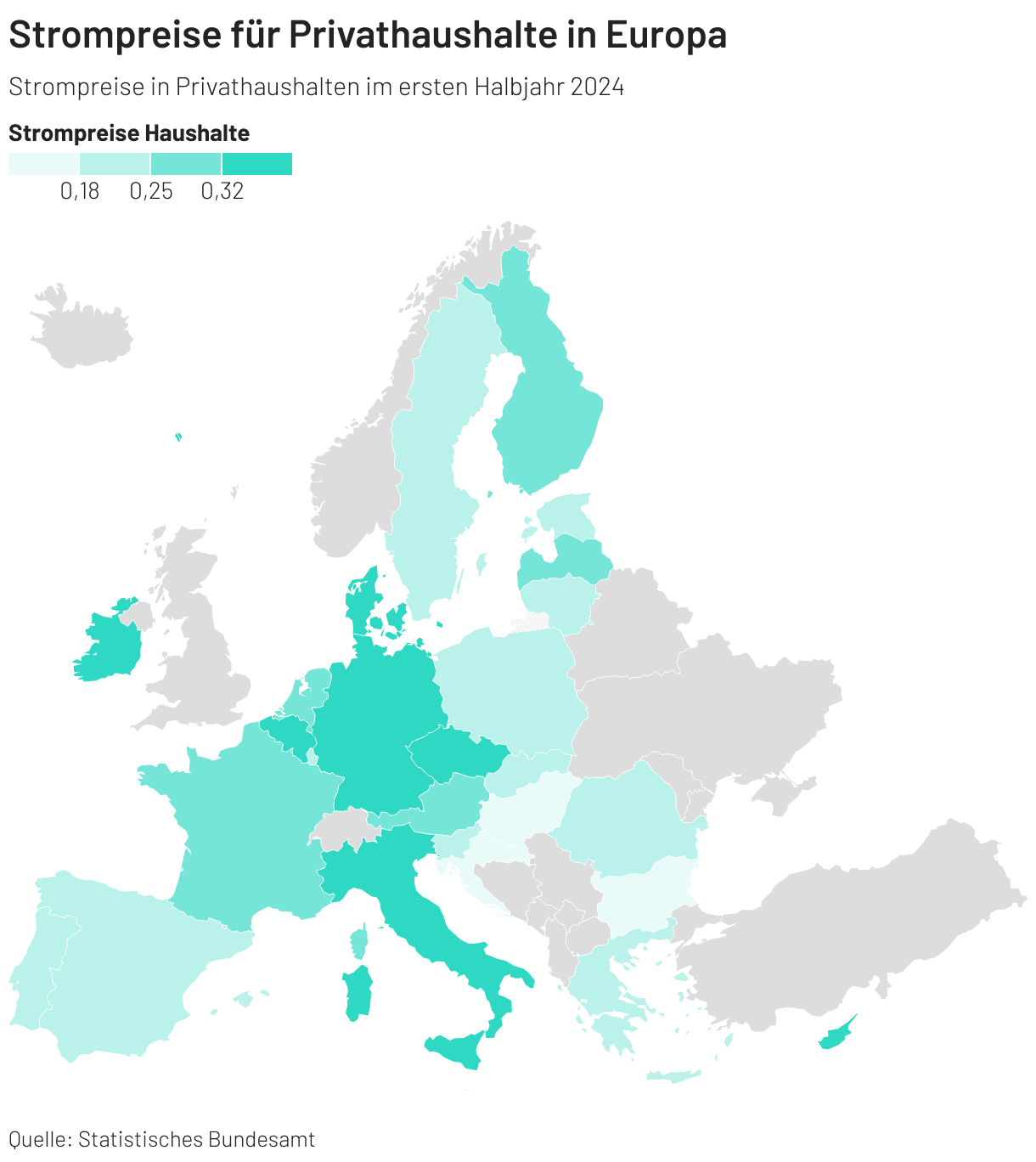 Strompreise für Privathaushalte in Europa 2024