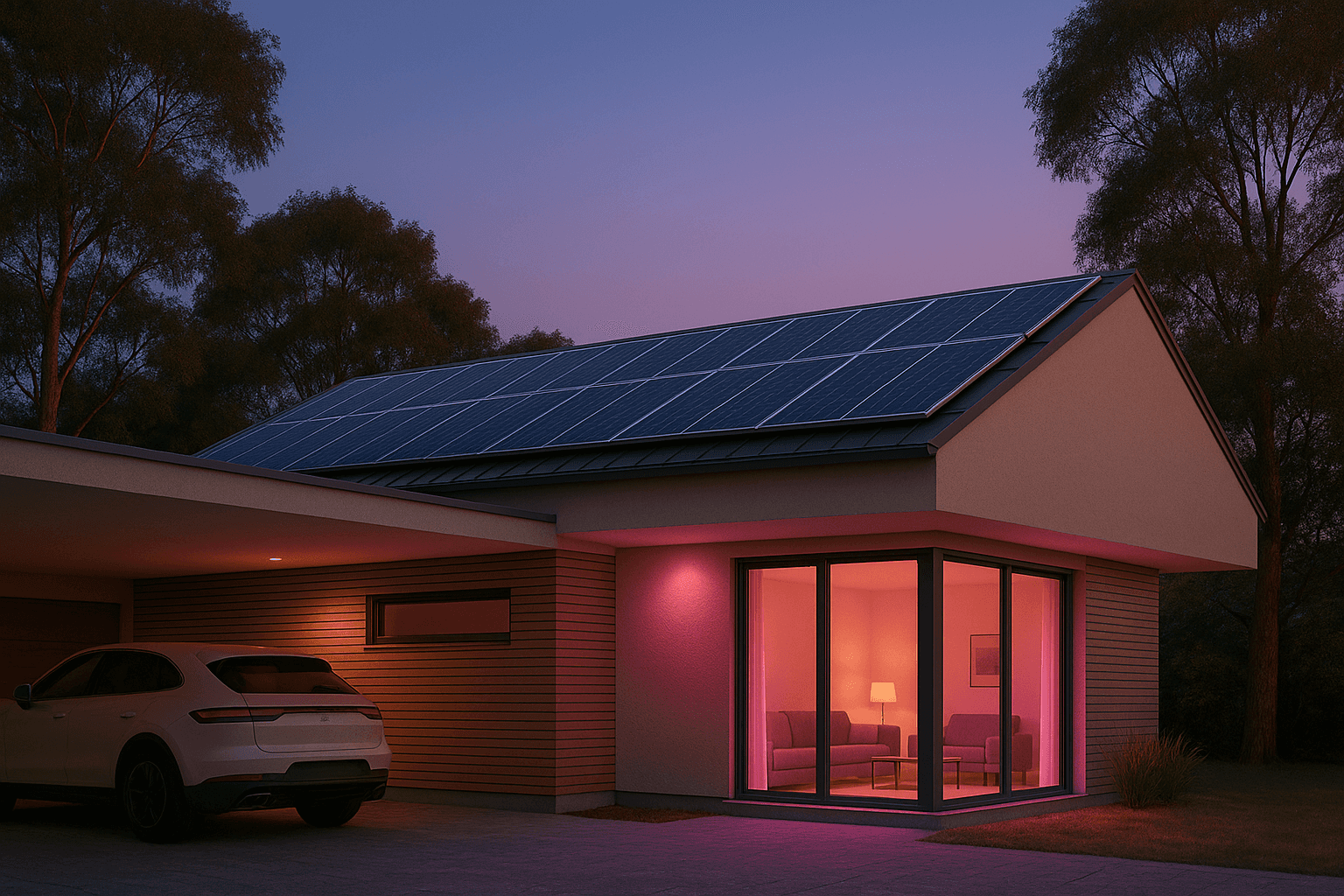 modern home with solar panels installed on roof