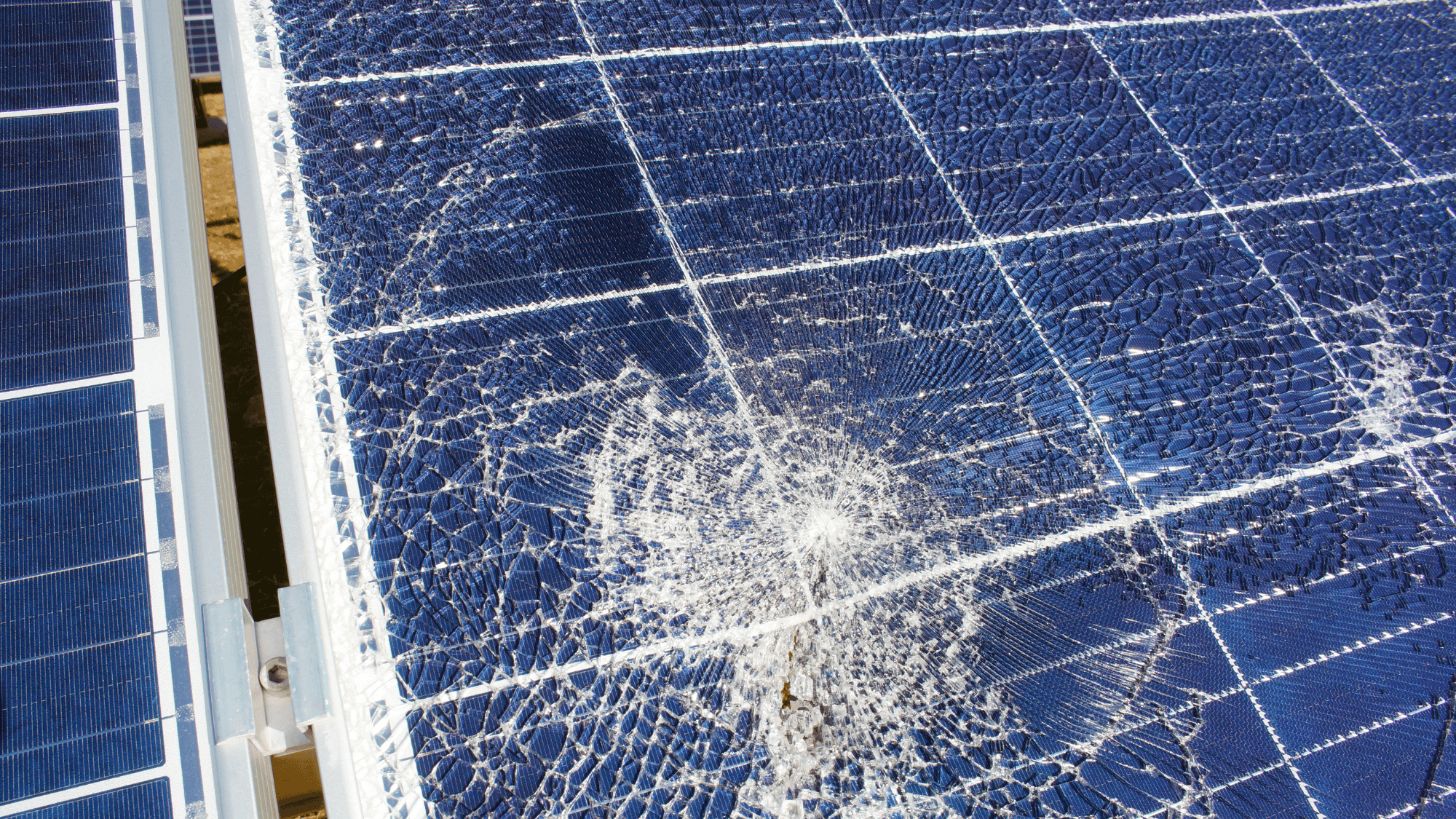 close-up of a damaged solar panels
