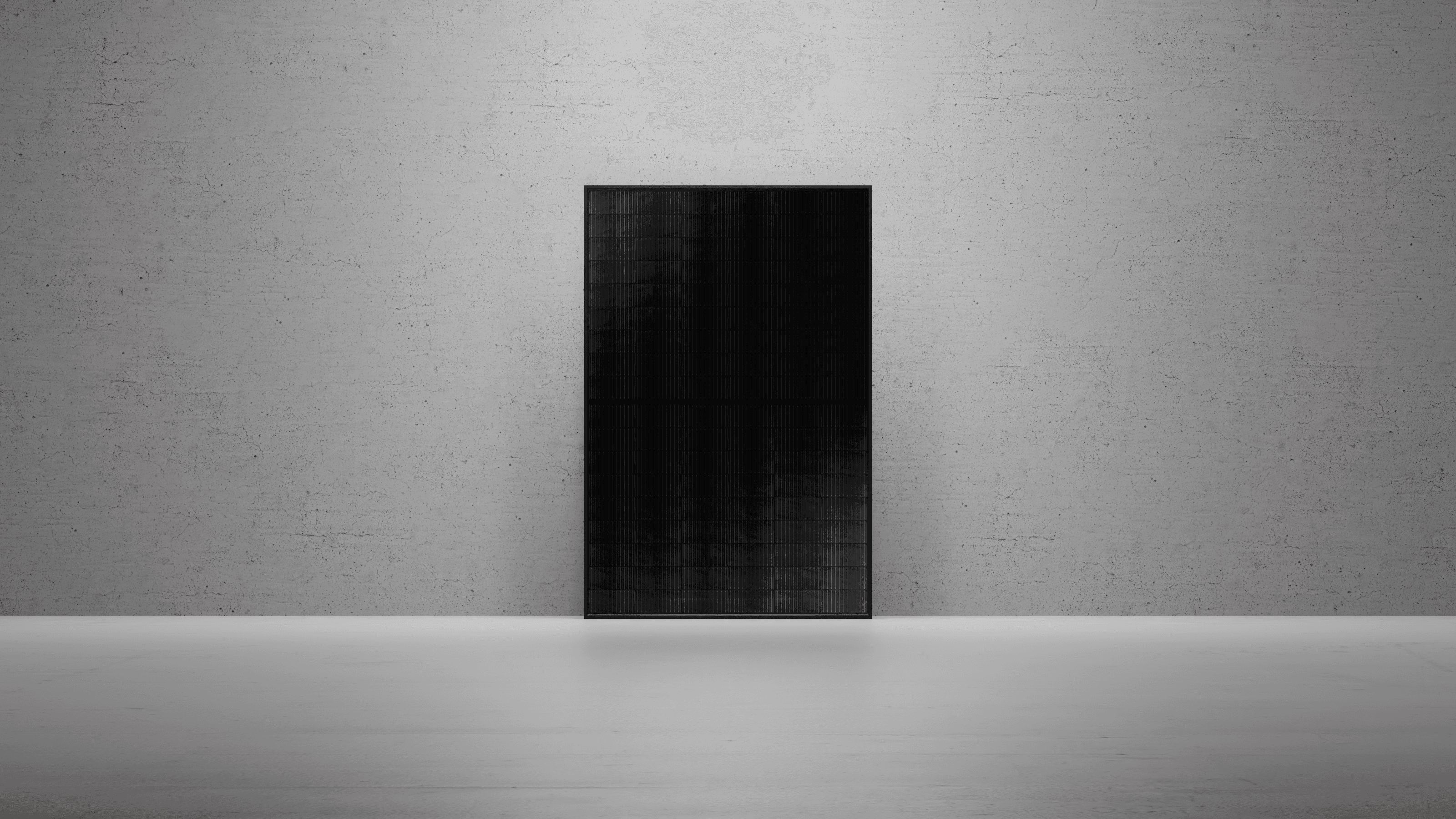 a solar panel standing against a minimalist gray wall